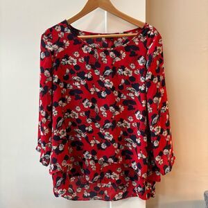 The Limited Women’s Floral Bird Print Blouse – Red Multicolor, Tall Medium